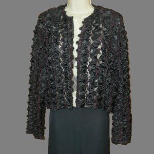 VTG Sweet Herb Black Ribbon & Brown Lace Bolero Jacket Size M/L
